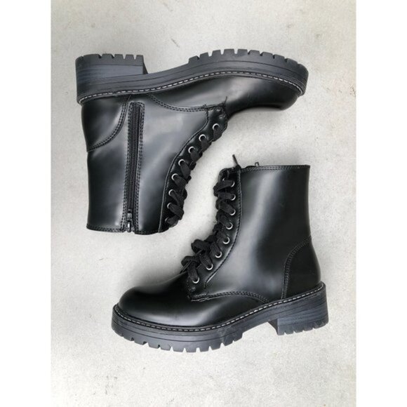 Sugar Womens Kaedy Faux Leather Combat & Lace-up Boots Black Size 8M - Picture 7 of 8